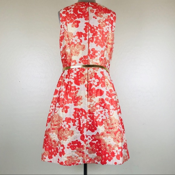 Tahari ASL Gold Metallic Jacquard Floral Dress - Picture 4 of 8